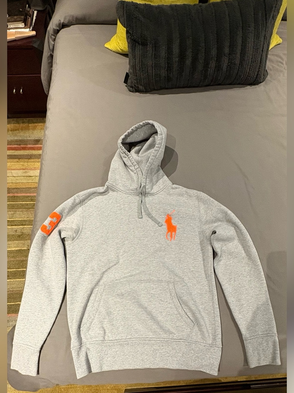 Polo by Ralph Lauren Light Gray Hoodie with Orange Pony & Sleeve Patch